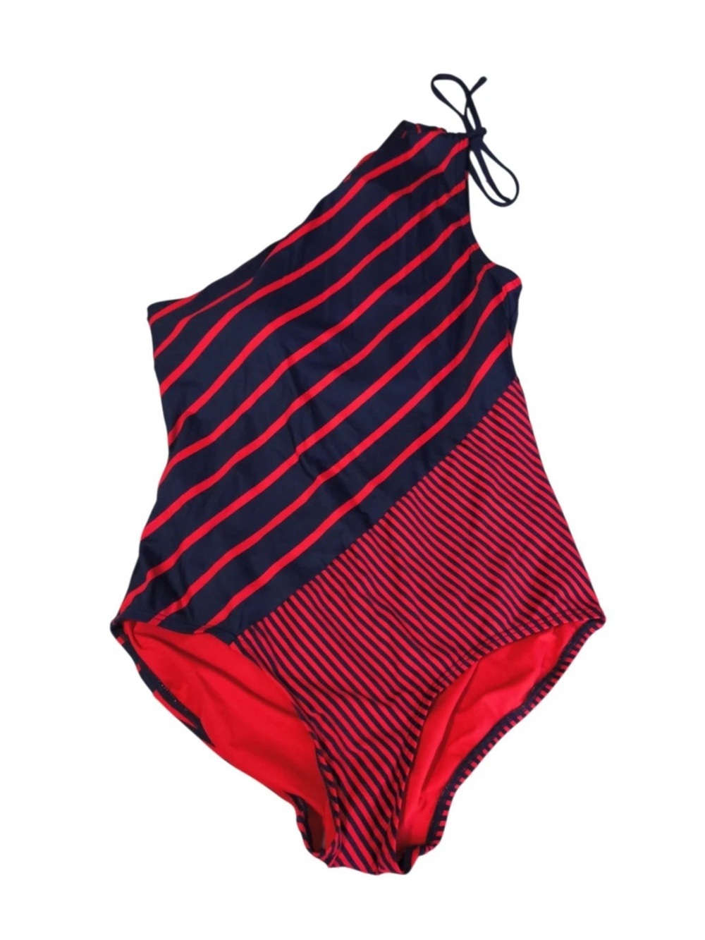 DKNY Red & Navy One Shoulder Swimsuit Top In Size 4